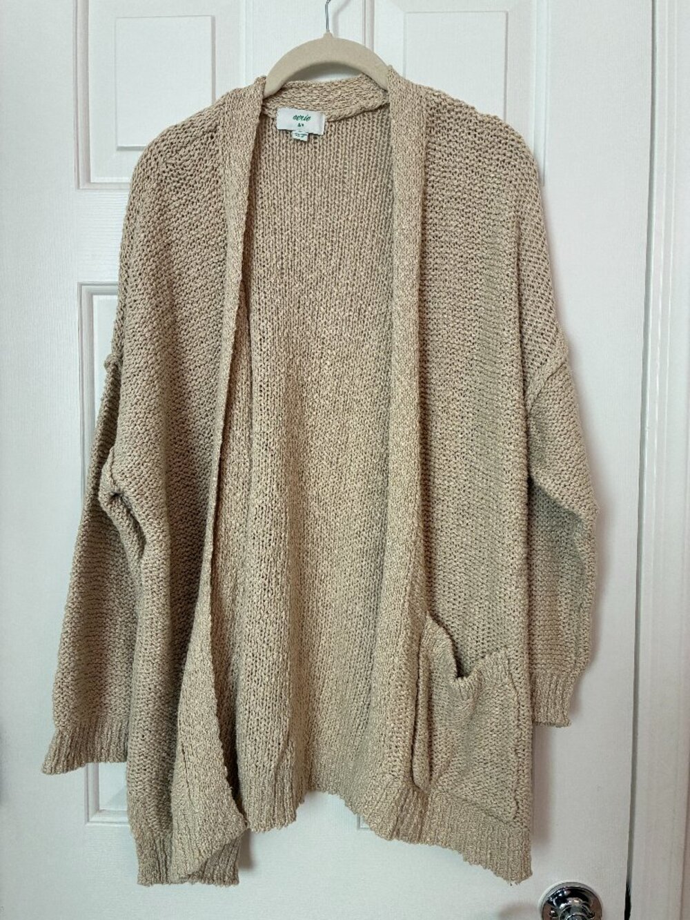 Aerie Beige Oversized Open Front Chunky Knit Cardigan Size M